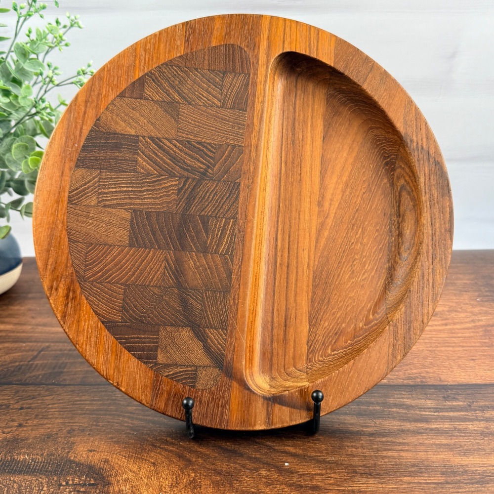Dansk International Designs IHQ Denmark Teak Wood Round Divided Serving Tray MCM